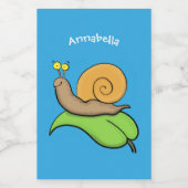 Mooie slak op een bladtekening van de cartoon voedselcontainer etiket (Enkel label)