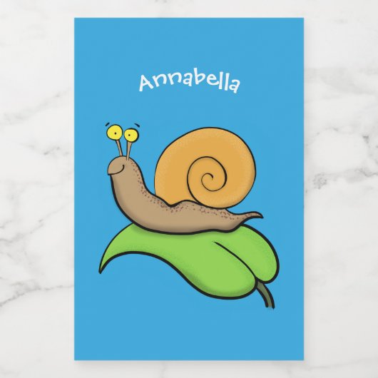 Mooie slak op een bladtekening van de cartoon voedselcontainer etiket (Enkel label)