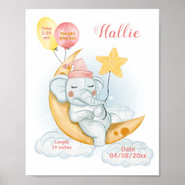 Mooie slapende babyolifant geboorte statistieken poster