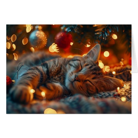 Mooie slapende kat kerstkaart  (Voorkant Horizontaal)