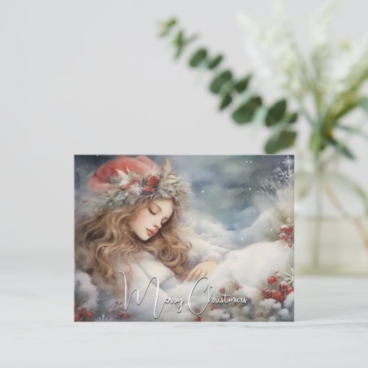 Mooie Slapende Kerstmis Engel Feestdagenkaart (Staand voorkant)