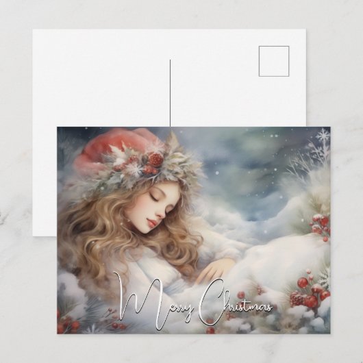 Mooie Slapende Kerstmis Engel Feestdagenkaart (Voorkant / Achterkant)