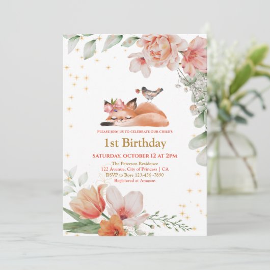 Mooie, slapende vos Gold Glitter, eerste verjaarda Kaart (Staand voorkant)