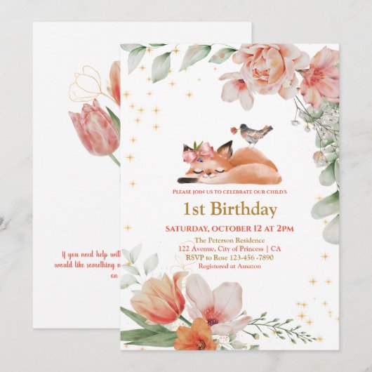 Mooie, slapende vos Gold Glitter, eerste verjaarda Kaart (Voorkant / Achterkant)