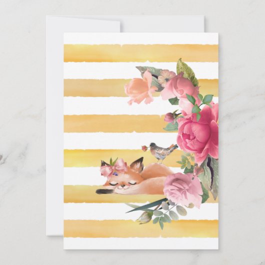 Mooie Slaperige Vos en Bloemen 1e Verjaardag Kaart (Achterkant)