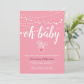 Mooie slingerlichtjes Roze babyshower uitnodiging (Staand voorkant)