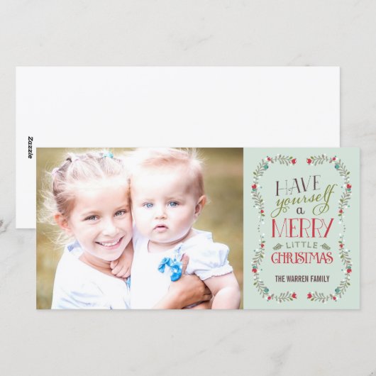 Mooie slingers kerstfoto kaart - Lichtblauw (Voorkant / Achterkant)