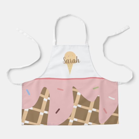 Mooie Smeltende Ijsje met Roze Sprinkels Roze Schort (Voorkant)