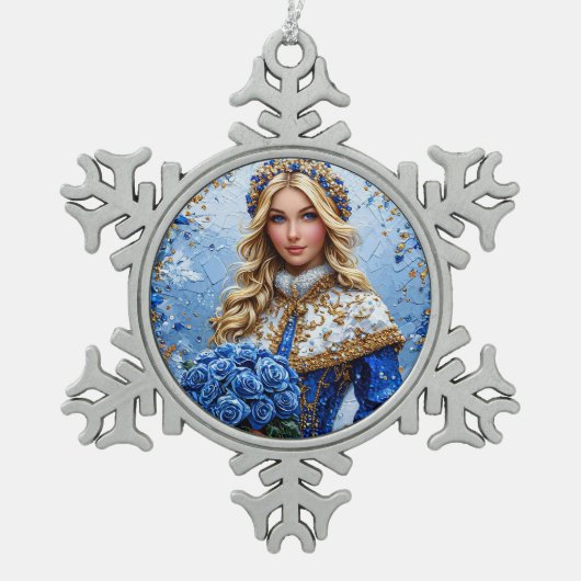 Mooie Sneeuw Maagd Tin Sneeuwvlok Ornament (Voorkant)