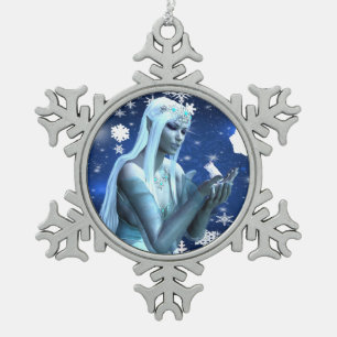 Mooie sneeuwkoningin tin sneeuwvlok ornament
