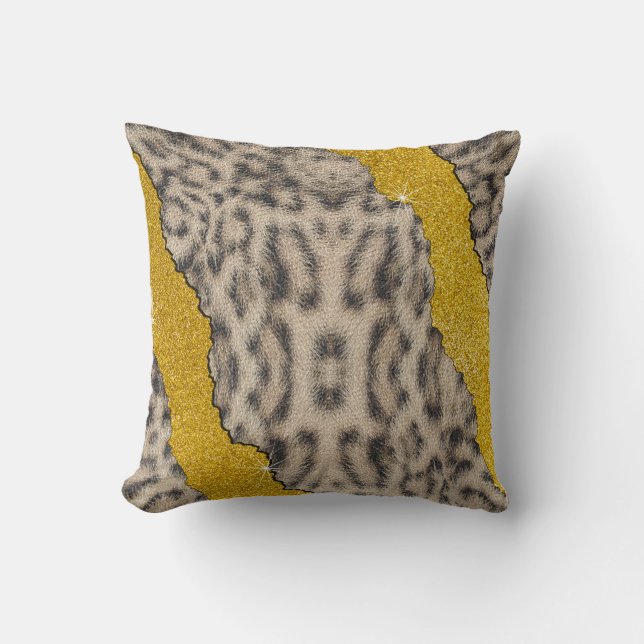 Mooie Sneeuwluipaard Leer Dierenprint & Glitter Kussen (Voorkant)