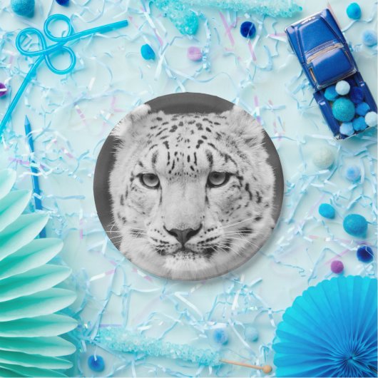 Mooie sneeuwluipaard zwart-wit portret papieren bordje (Feest)