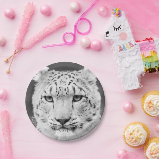 Mooie sneeuwluipaard zwart-wit portret papieren bordje (Feest)