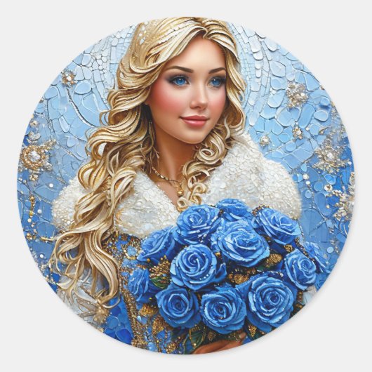 Mooie Sneeuwmaagd Ronde Sticker (Voorkant)