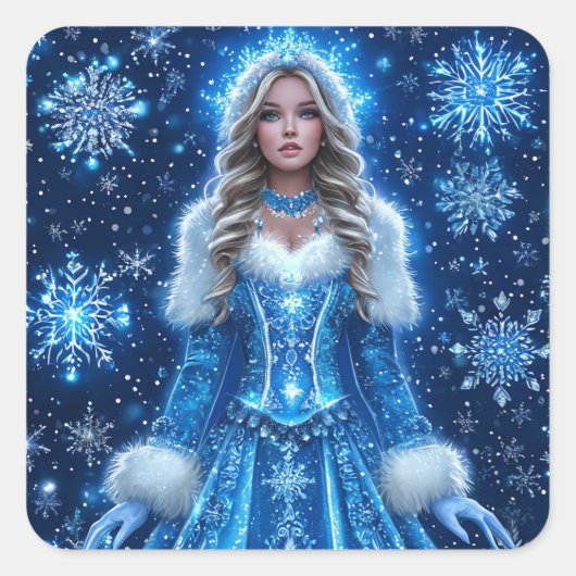 Mooie Sneeuwmaagd Vierkante Sticker (Voorkant)