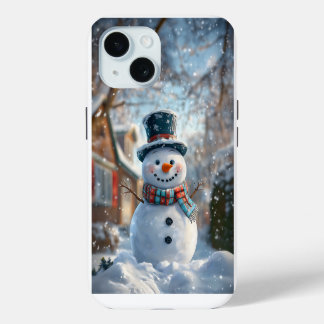 Mooie Sneeuwman iPhone Hoesje - Perfect voor Kerst 15 Case