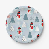 Mooie sneeuwman kerstboom kerstfeest papieren bordje (Voorkant)