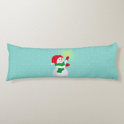 Mooie Sneeuwman op Licht Teal Kussen (Voorkant)