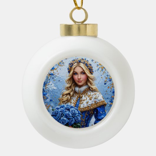Mooie Sneeuwmeisje Keramische Bal Ornament (Voorkant)