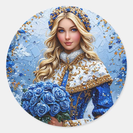 Mooie Sneeuwmeisje Ronde Sticker (Voorkant)