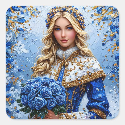 Mooie Sneeuwmeisje Vierkante Sticker (Voorkant)