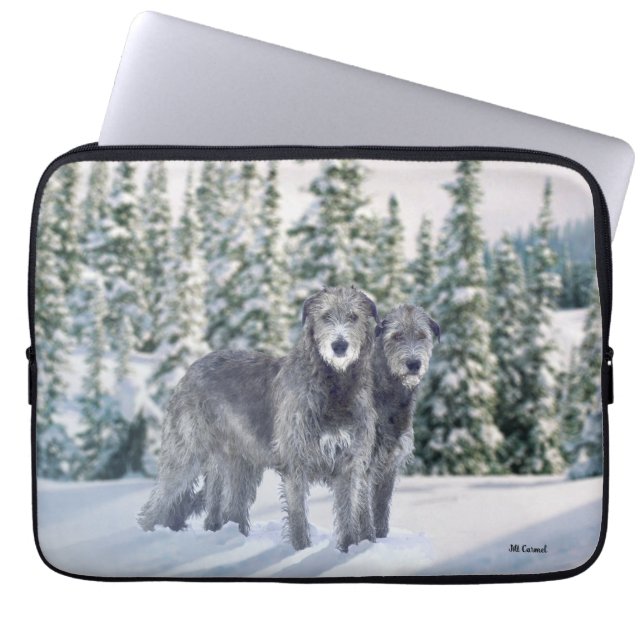 Mooie Sneeuwrijke Ierse Wolfshond scene Laptop Sleeve (Voorkant)