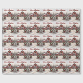 Mooie Sneeuwrijke Winter Rustieke Rode Schuur Kers Cadeaupapier (Vlak)