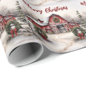 Mooie Sneeuwrijke Winter Rustieke Rode Schuur Kers Cadeaupapier (Rol Hoek)