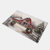 Mooie Sneeuwrijke Winter Rustieke Rode Schuur Kers Deurmat (Schuin)