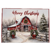 Mooie Sneeuwrijke Winter Rustieke Rode Schuur Kers Groot Cadeauzakje (Achterkant)
