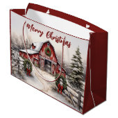 Mooie Sneeuwrijke Winter Rustieke Rode Schuur Kers Groot Cadeauzakje (Achterkant Gekanteld)