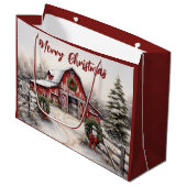 Mooie Sneeuwrijke Winter Rustieke Rode Schuur Kers Groot Cadeauzakje (Voorkant Gekanteld)