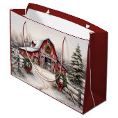 Mooie Sneeuwrijke Winter Rustieke Rode Schuur Kers Groot Cadeauzakje (Achterkant Gekanteld)