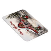 Mooie Sneeuwrijke Winter Rustieke Rode Schuur Kers Magneet (Rechterzijde)