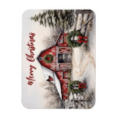 Mooie Sneeuwrijke Winter Rustieke Rode Schuur Kers Magneet (Verticaal)