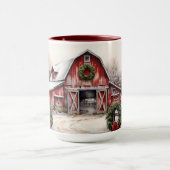 Mooie Sneeuwrijke Winter Rustieke Rode Schuur Kers Mok (Midden)