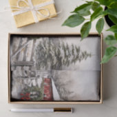 Mooie Sneeuwrijke Winter Rustieke Rode Schuur Kers Tissuepapier (Geschenk)