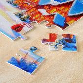 Mooie sneeuwuil die over kerstdorp vliegt legpuzzel (Zijkant)