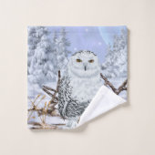 Mooie Sneeuwuil in Sneeuw Afdruk Bad Handdoek (Wasdoekje)