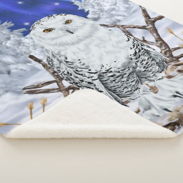 Mooie Sneeuwuil in Sneeuw Afdruk Sherpa Deken
