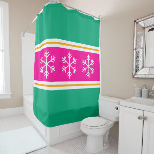 Mooie sneeuwvlokken Helder roze Groen Blauw Strepe Douchegordijn