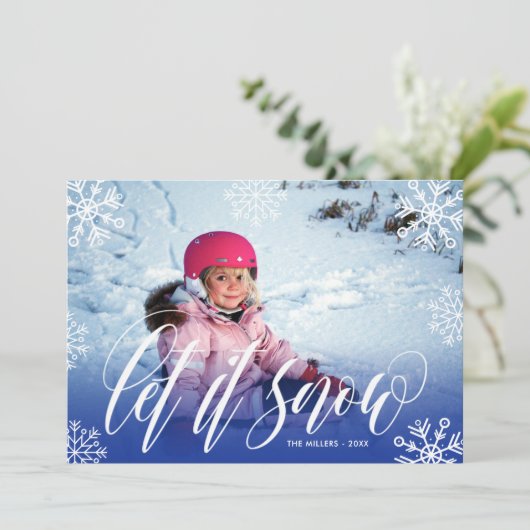 Mooie Sneeuwvlokken - Laat het Sneeuwen - Kerst Fo Feestdagenkaart (Staand voorkant)