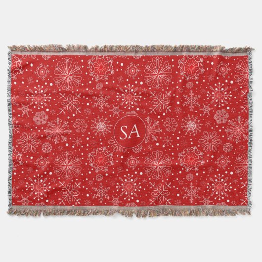 Mooie sneeuwvlokken op rode achtergrond met kerstm deken (Voorkant)