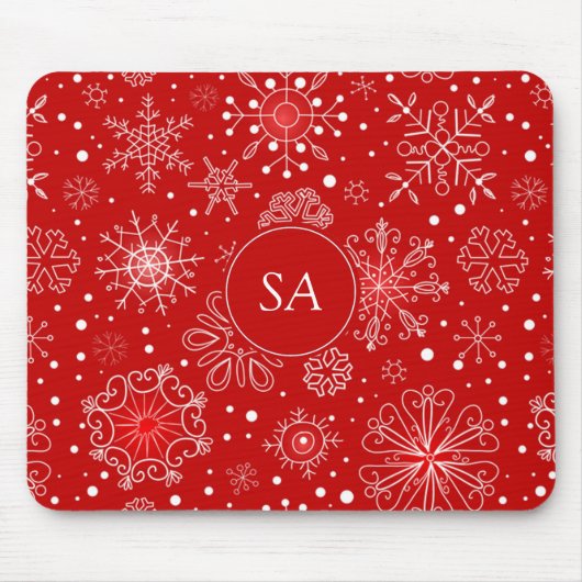 Mooie sneeuwvlokken op rode achtergrond met kerstm muismat (Voorkant)