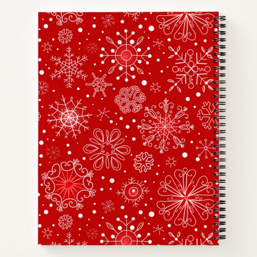 Mooie sneeuwvlokken op rode achtergrond met kerstm notitieboek (Achterkant)