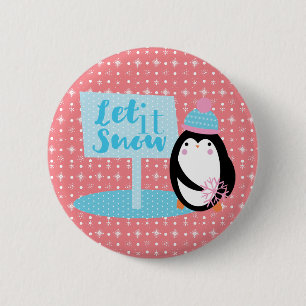Mooie Sneeuwvlokken  Zwart Witte Pinguïn   Knop Ronde Button 5,7 Cm