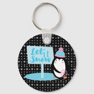 Mooie Sneeuwvlokken  Zwart Witte Pinguïn   Knop Sleutelhanger