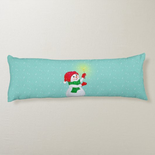 Mooie Snowman op Light Blauwgroen Body Pillow Lichaamskussen (Achterkant)