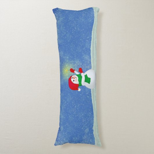 Mooie Snowman op Sky Blue Body Pillow Lichaamskussen (Voorkant Verticaal)