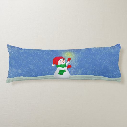Mooie Snowman op Sky Blue Body Pillow Lichaamskussen (Voorkant)